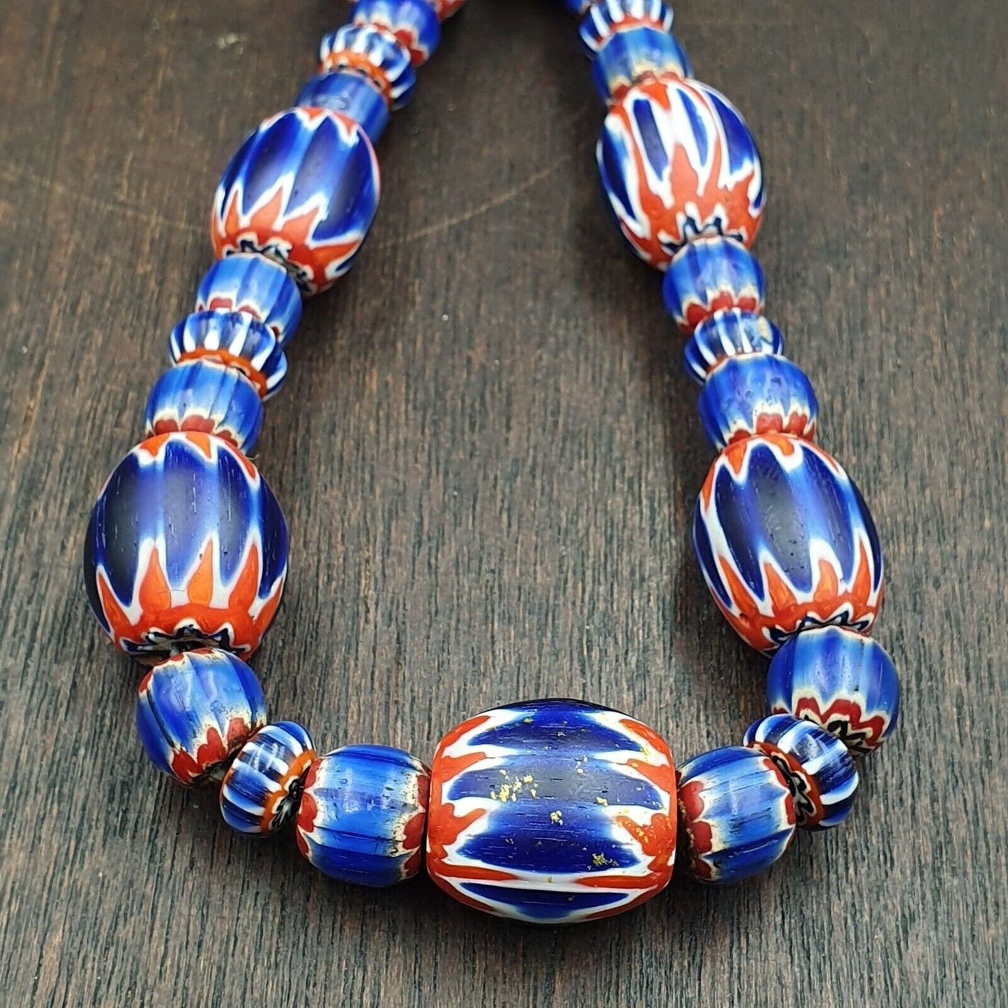 Antique venetian inspired african blue glass chevron beads necklaceGift