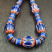 Antique venetian inspired african blue glass chevron beads necklace.