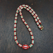 Ych-11 venetian inspired chevron and 4.5mm red white heart  beads necklace