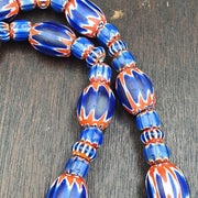 Antique venetian inspired african blue glass chevron beads necklace.