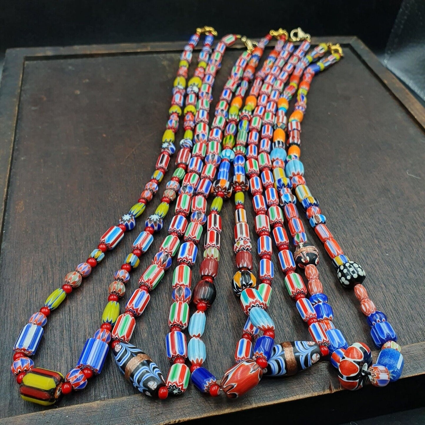 Wholesale 5 pcs vintage chevron and white heart venetian glass beads necklaceGift