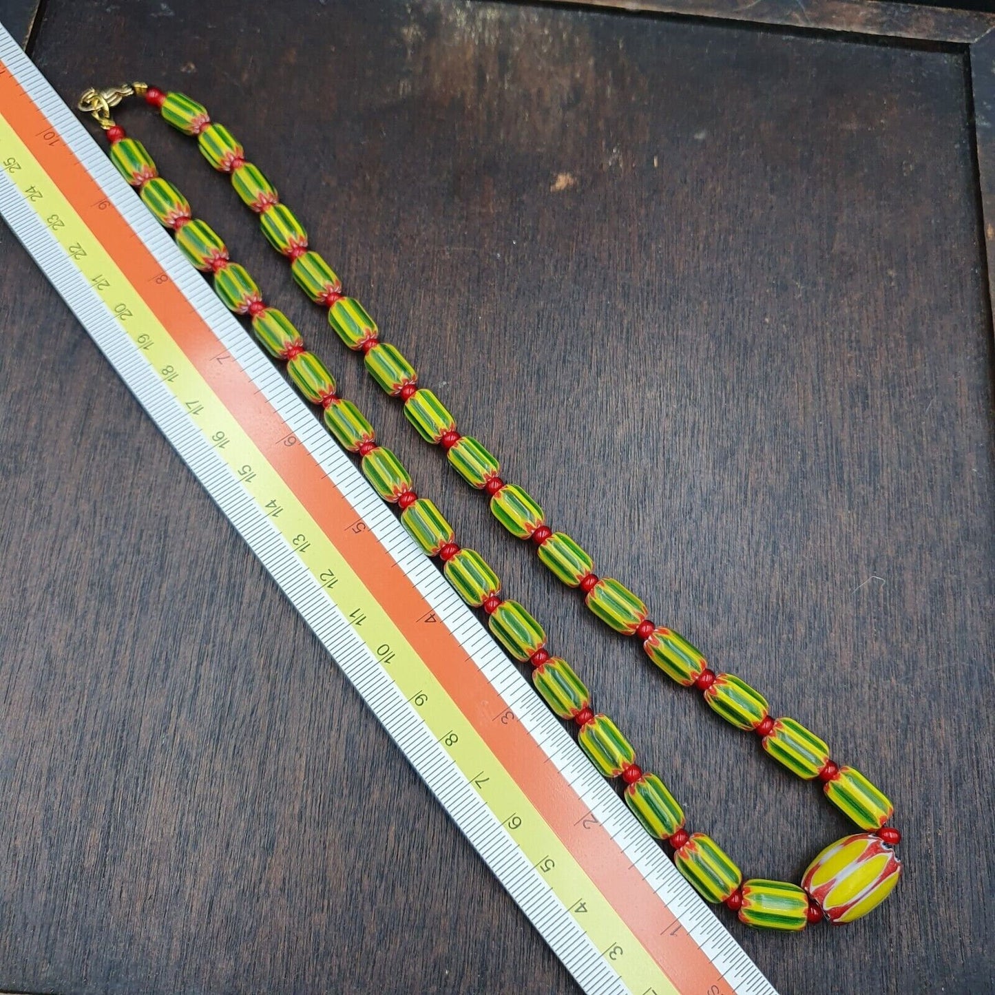 Ych-13 venetian inspired chevron and 4.5mm red white heart  beads necklace