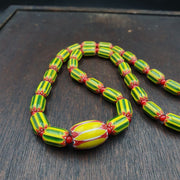 Ych-13 venetian inspired chevron and 4.5mm red white heart  beads necklace