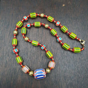 Ych-7 venetian style chevron and white heart venetian beads necklace