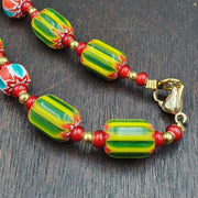 Ych-7 venetian style chevron and white heart venetian beads necklace