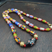 Ych-9 venetian style chevron and white heart venetian feather beads necklace