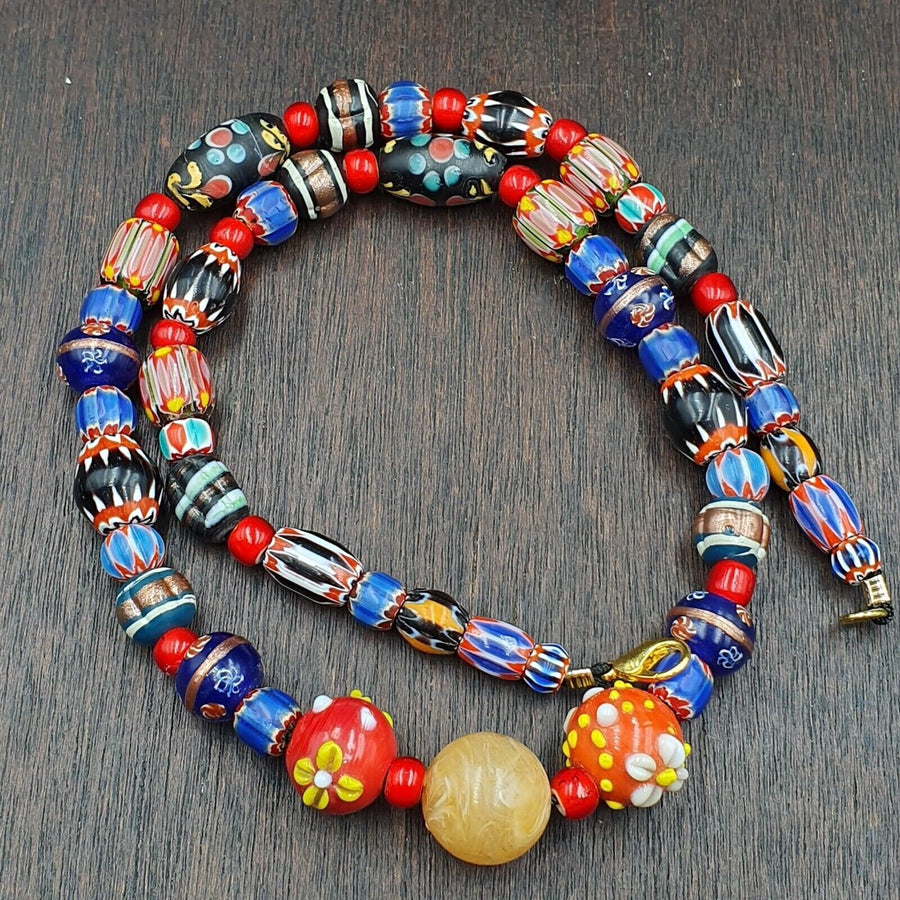 Venetian african style vintage unique pattern glass beads necklace wdk-11.