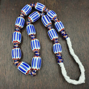Antique venetian inspired african blue chevron, wedding cake beads necklace