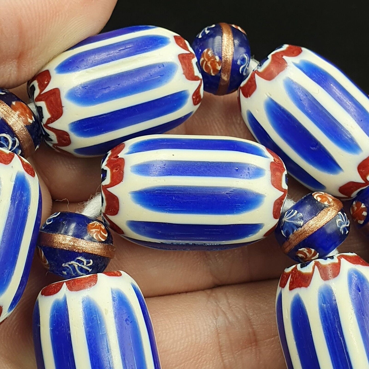 Antique venetian inspired african blue chevron, wedding cake beads necklace