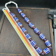 Antique venetian inspired african blue chevron, wedding cake beads necklace
