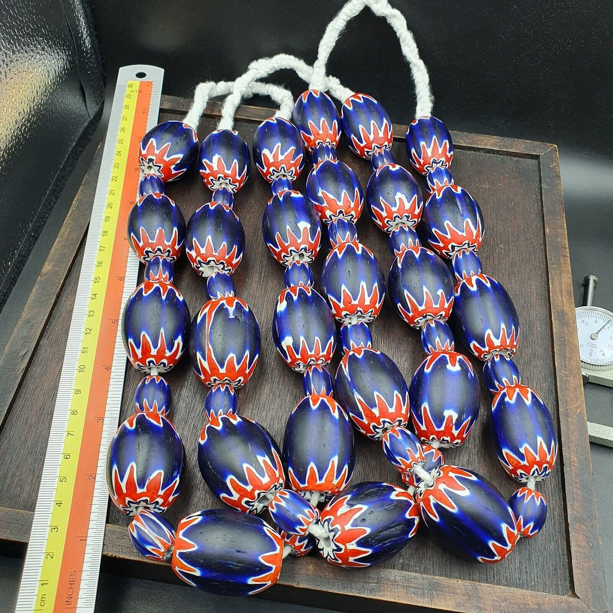 500g antique venetian inspired african blue glass chevron with big beads 30x20mm.