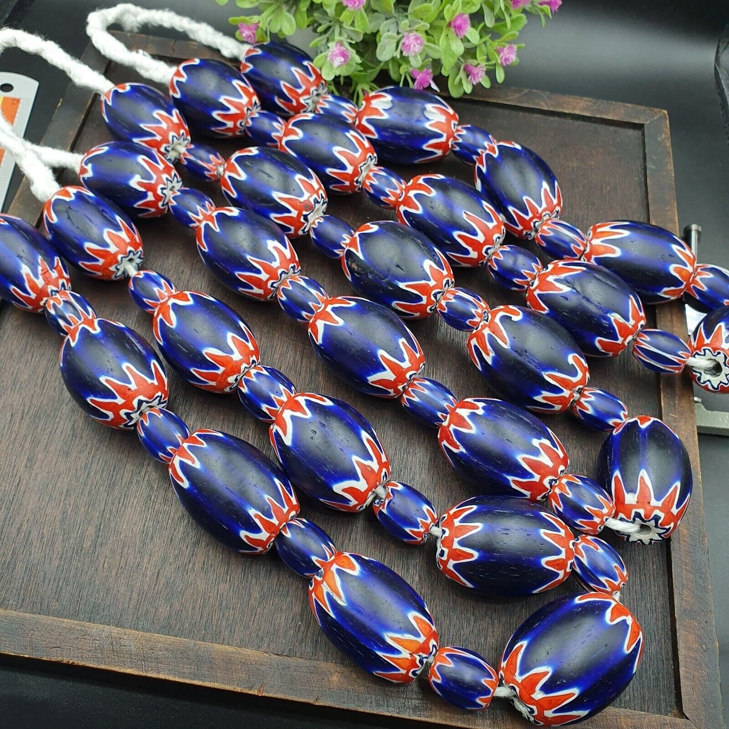 500g antique venetian inspired african blue glass chevron with big beads 30x20mmGift