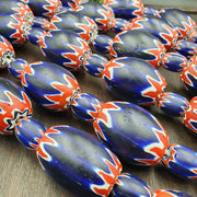 500g antique venetian inspired african blue glass chevron with big beads 30x20mm.