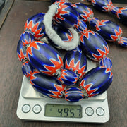 500g antique venetian inspired african blue glass chevron with big beads 30x20mm.
