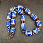 Antique venetian inspired african blue chevron, wedding cake beads necklace bg-6