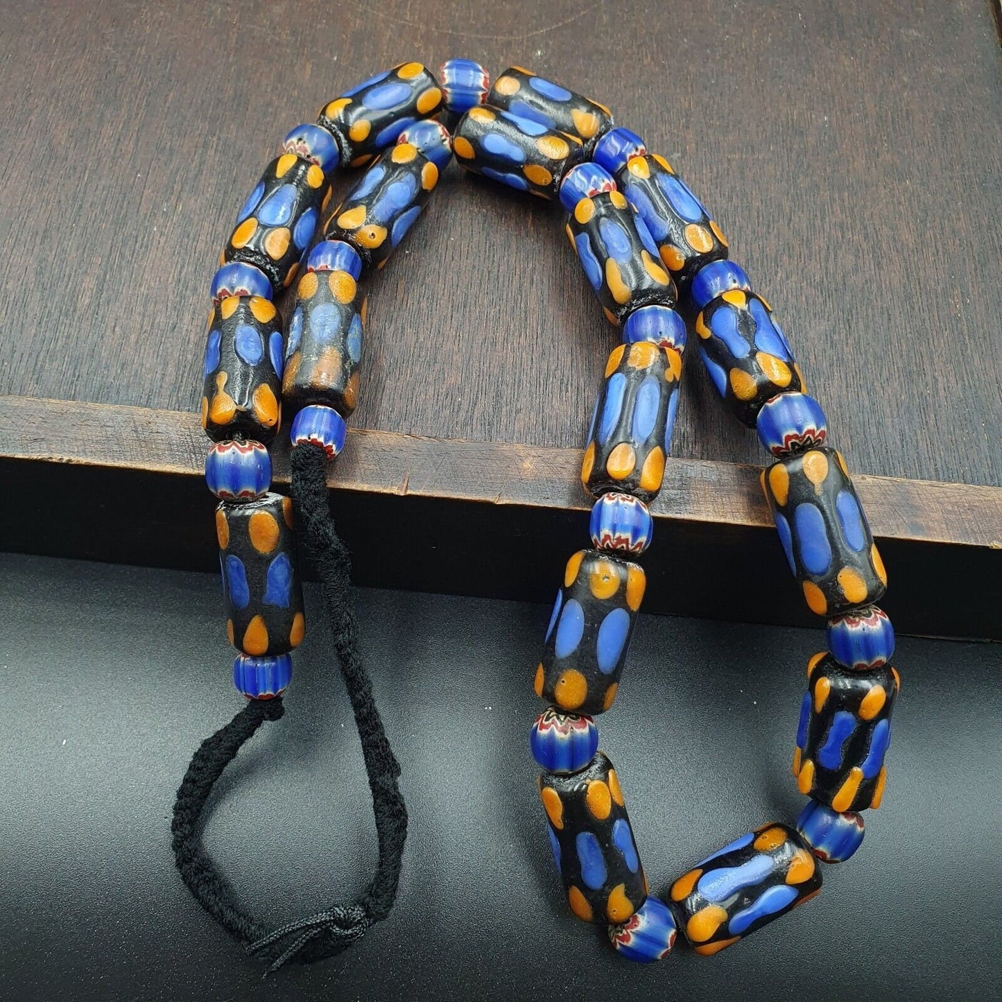 Vintage fancy venetian style skunk eyes beads | african style necklace