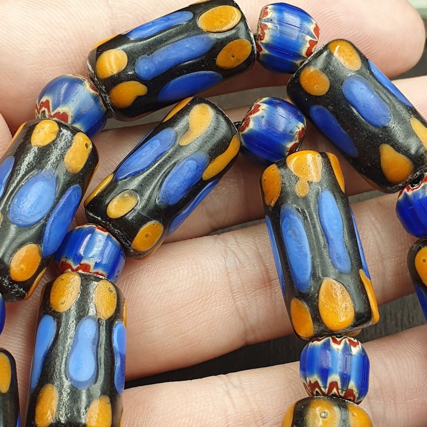 Vintage fancy venetian style skunk eyes beads | african style necklace