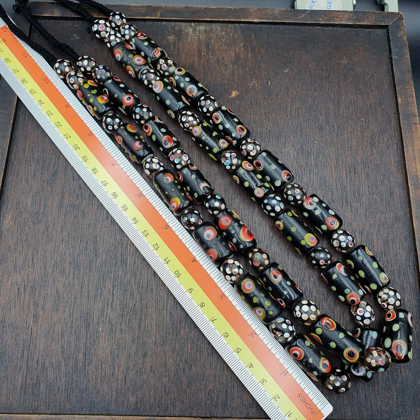 Vintage black gabri eyes skunk thousand eyes glass beads strandGift