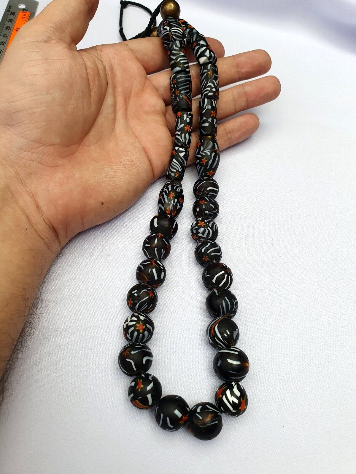 Vintage zebra traded glass beads / beaded long necklaceGift