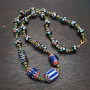 Vintage venetian style chevron feather skunk mix glass beads necklace mx-75.