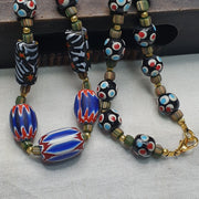 Vintage venetian style chevron feather skunk mix glass beads necklace mx-75.