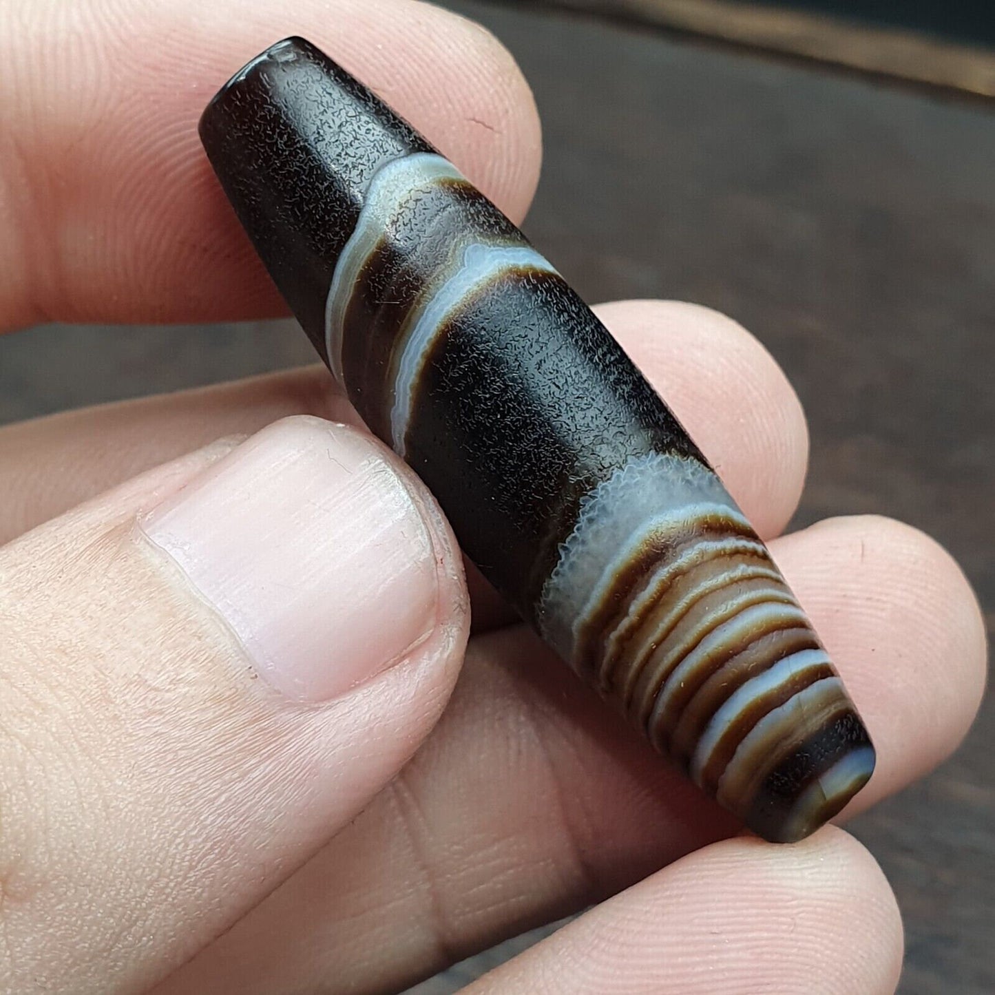 Antique old yemeni agate natural rare pattern banded agate bead 47.4mm bd-132