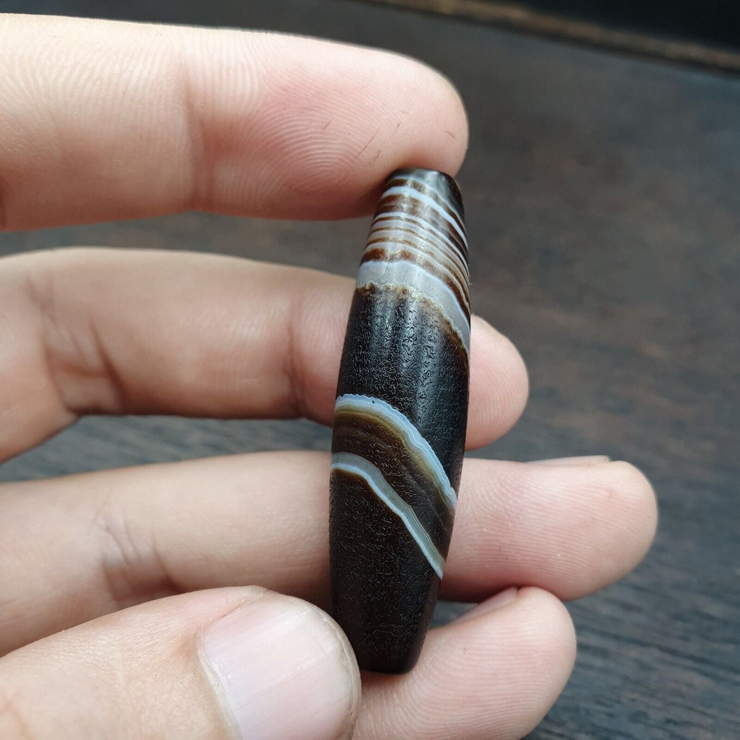 Antique old yemeni agate natural rare pattern banded agate bead 47.4mm bd-132