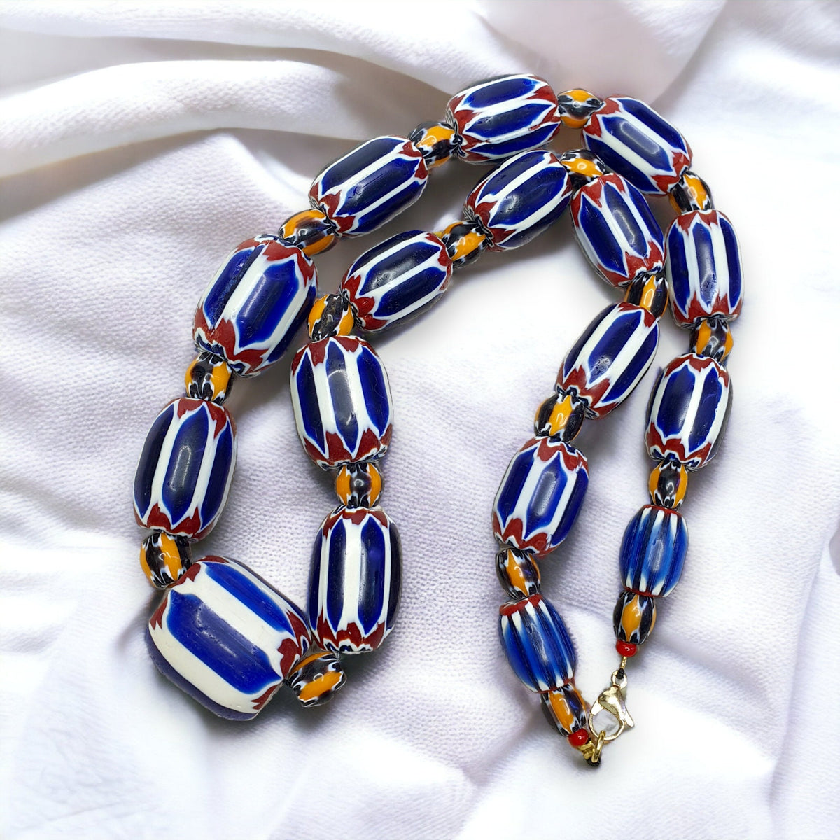 Vintage chevron and white heart venetian beads glass beads necklace nc-108.