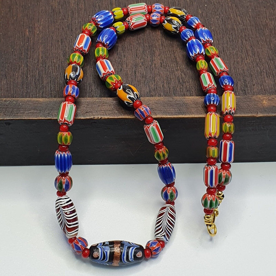 Chevron and white heart venetian beads african glass beads necklace #nc-102.