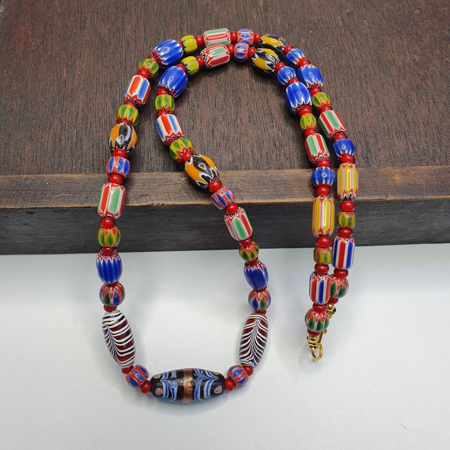 Chevron and white heart venetian beads african glass beads necklace #nc-102Gift
