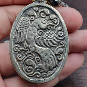 Big men's vintage natural blue fire carving labradorite owl figurine necklace 3