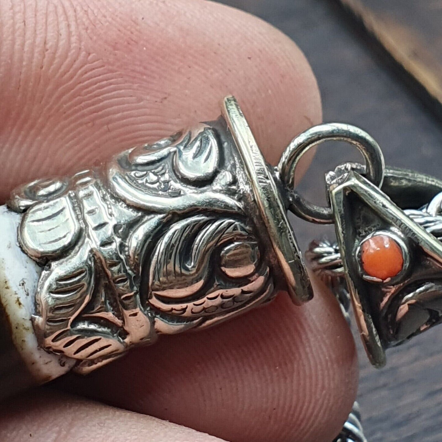 Rare 3 stripes tibetan silver nepalese agate bead dzi pendant necklace