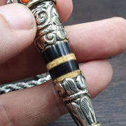 Rare 2 stripes tibetan silver nepalese agate bead dzi pendant necklace