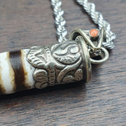 Rare 3 stripes tibetan silver nepalese agate bead dzi pendant necklace