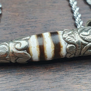 Rare 3 stripes tibetan silver nepalese agate bead dzi pendant necklace