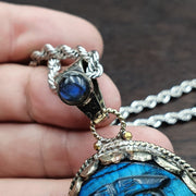 Big men's vintage natural blue fire carving labradorite owl figurine necklace 2