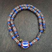 Antique venetian inspired african blue & black chevron beads necklace