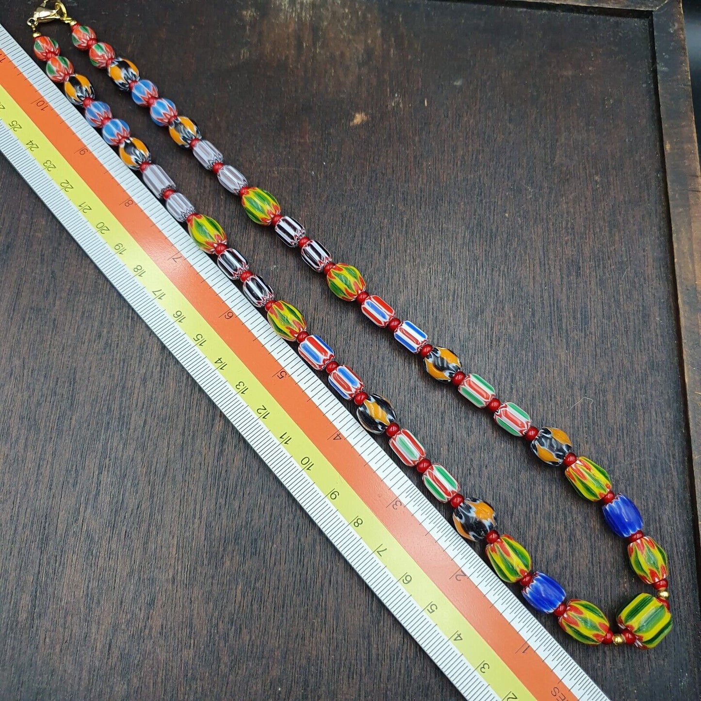 Ych-14 venetian inspired chevron and 4.5mm red white heart  beads necklace