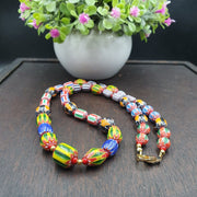 Ych-14 venetian inspired chevron and 4.5mm red white heart  beads necklace