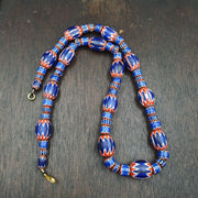 Antique venetian inspired african blue glass chevron beads necklace.