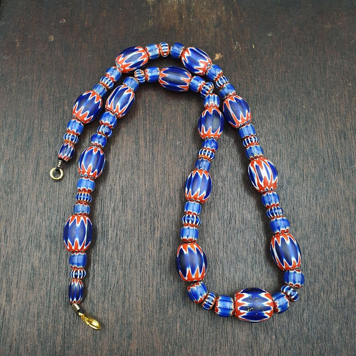 Antique venetian inspired african blue glass chevron beads necklaceGift