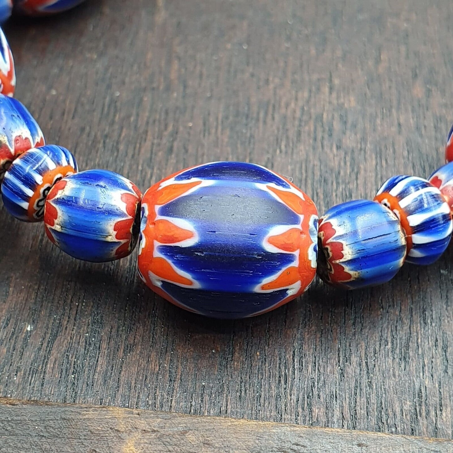 Antique venetian inspired african blue glass chevron beads necklaceGift