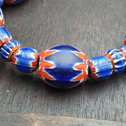 Antique venetian inspired african blue glass chevron beads necklace.