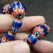 Antique venetian inspired african blue glass chevron beads necklace.
