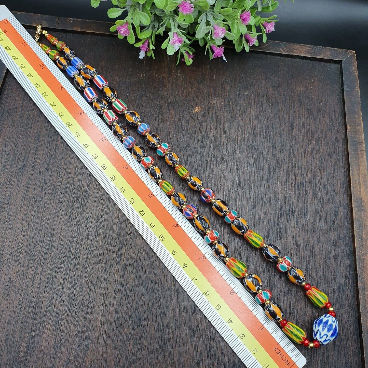 Ych-15 venetian inspired chevron and red white heart beads necklace