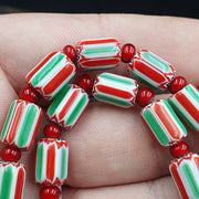 Ych-11 venetian inspired chevron and 4.5mm red white heart  beads necklace