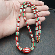 Ych-11 venetian inspired chevron and 4.5mm red white heart  beads necklace