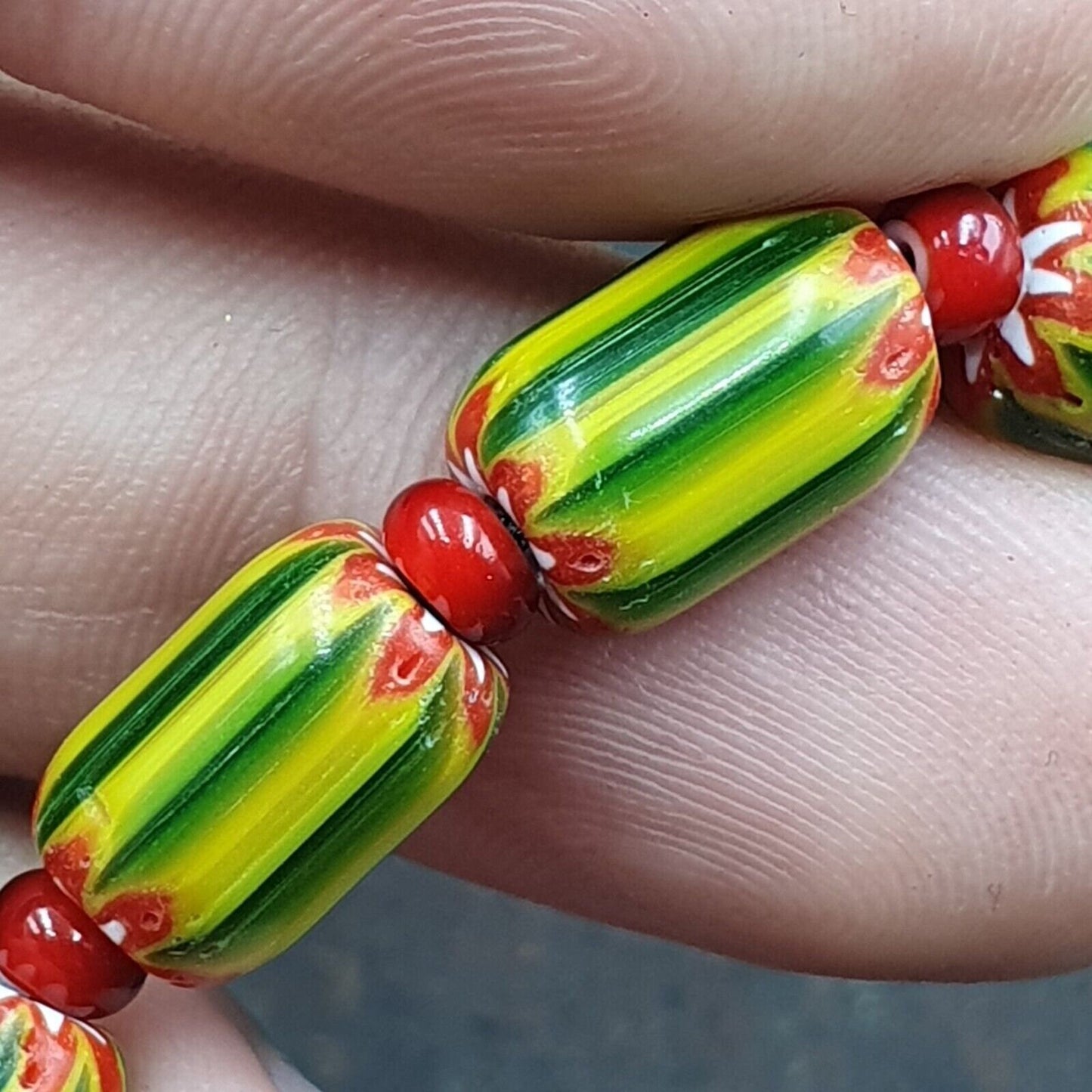 Ych-13 venetian inspired chevron and 4.5mm red white heart  beads necklace