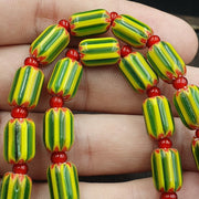 Ych-13 venetian inspired chevron and 4.5mm red white heart  beads necklace