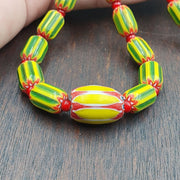 Ych-13 venetian inspired chevron and 4.5mm red white heart  beads necklace
